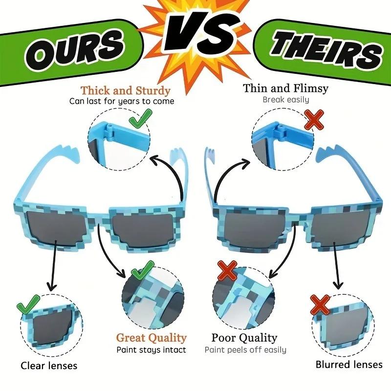 Paquet de 10 lunettes de joueur Pixel 8 bits, lunettes décoratives à monture en plastique, cadeaux d