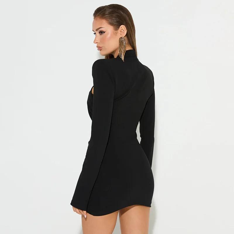Mode automne Sexy femmes coupe ajustée à manches longues robe de soirée élégante évider robe de soir