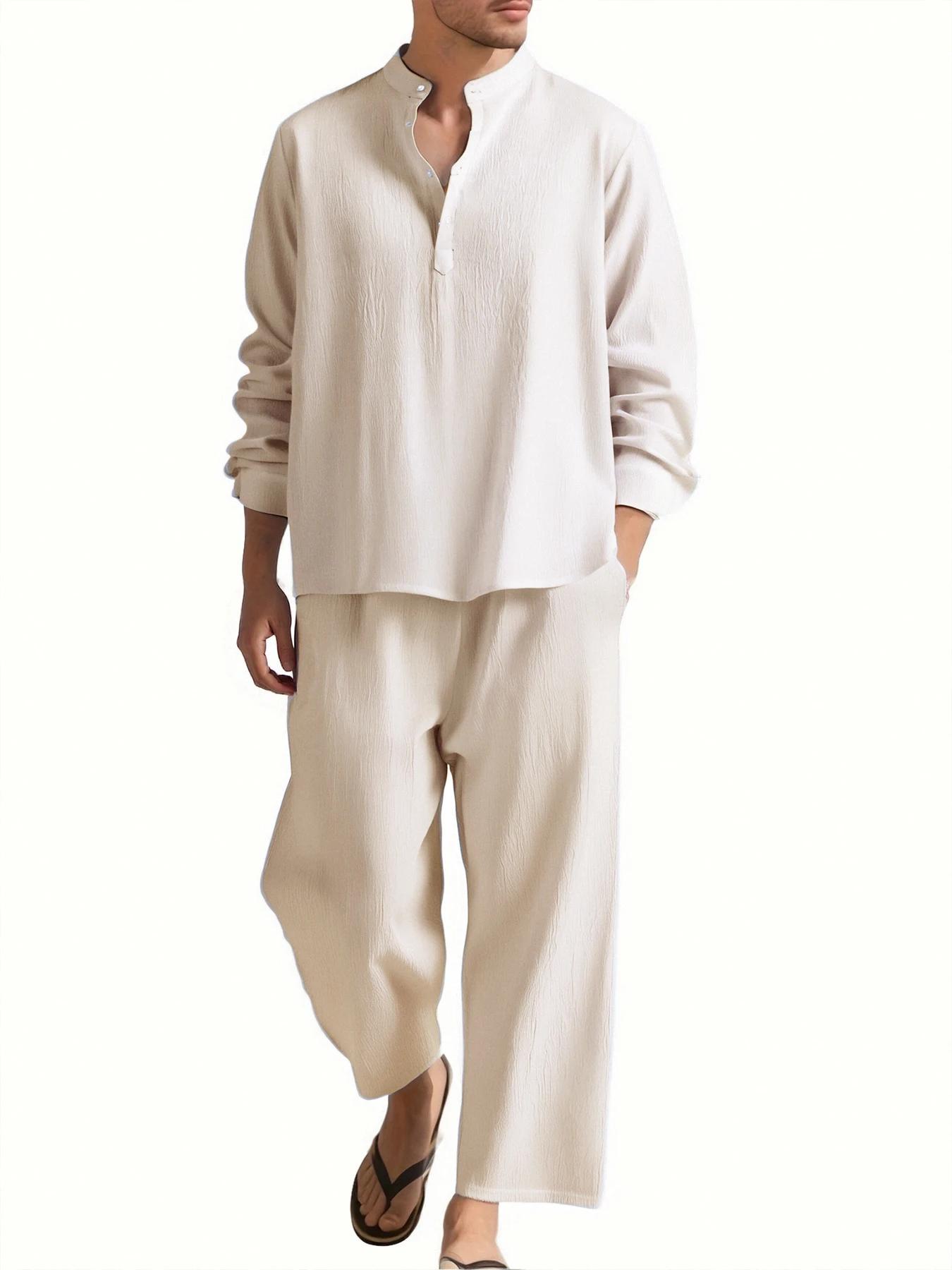 Chemise et pantalon à manches longues pour hommes, vêtements de plage, survêtement, chemises de coul