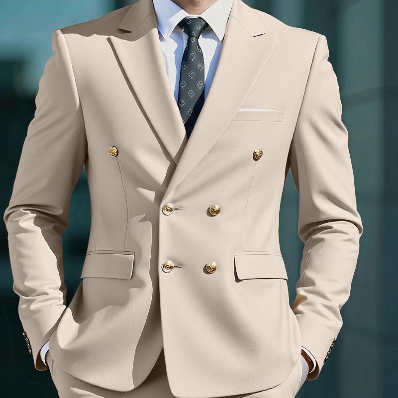 Costume Homme 2 Pièces 2026 Business Sans Repassage Double Boutonnage Boutons Dorés Tendance Rétro C