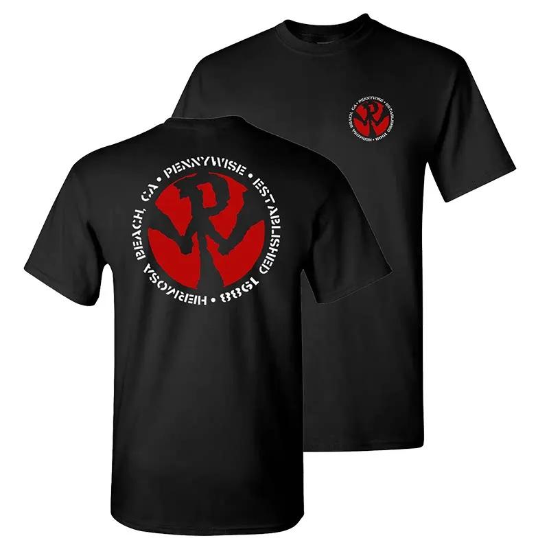T-shirt à manches courtes et col rond en pur coton, style rétro, streetwear américain, groupe de roc