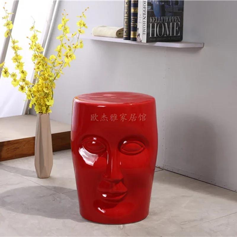 Tabouret créatif en porcelaine avec visage humain, meubles nordiques anciens, banc en céramique à je
