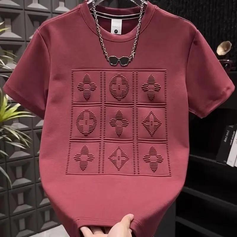 2025 été nouveaux hommes polyvalent industrie lourde lettre acier imprimé à manches courtes t-shirt 