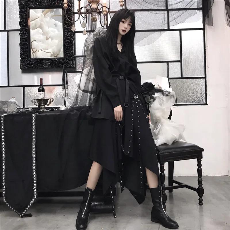 Jupe noire Harajuku pour femmes, Steampunk, gothique, Vintage, victorien, gitane, Hippie, fête Y2k, 