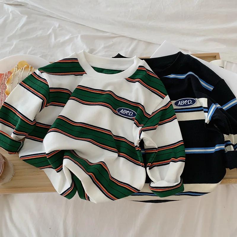 2025 automne enfants vêtements filles manches longues chemises à bascule Cool garçons rayure coton T