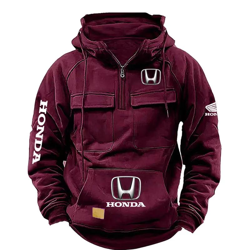 Sweat à capuche rétro Honda pour homme, automne et hiver, avec fermeture éclair, multi-poches, style