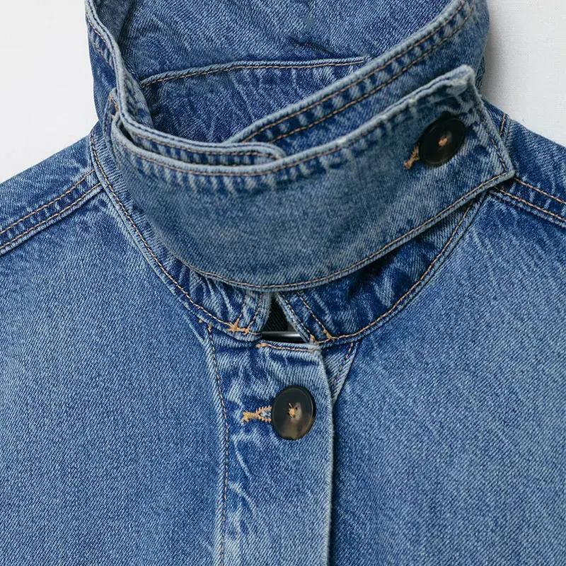Vestes en jean décontractées à col montant et manches longues pour femme, nouvelle collection Printe
