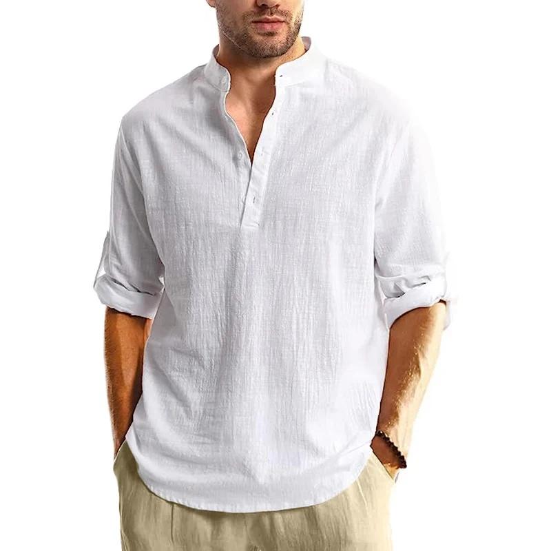 Henley – chemise à manches longues pour hommes, T-Shirts légers en coton, Streetwear respirant, coul