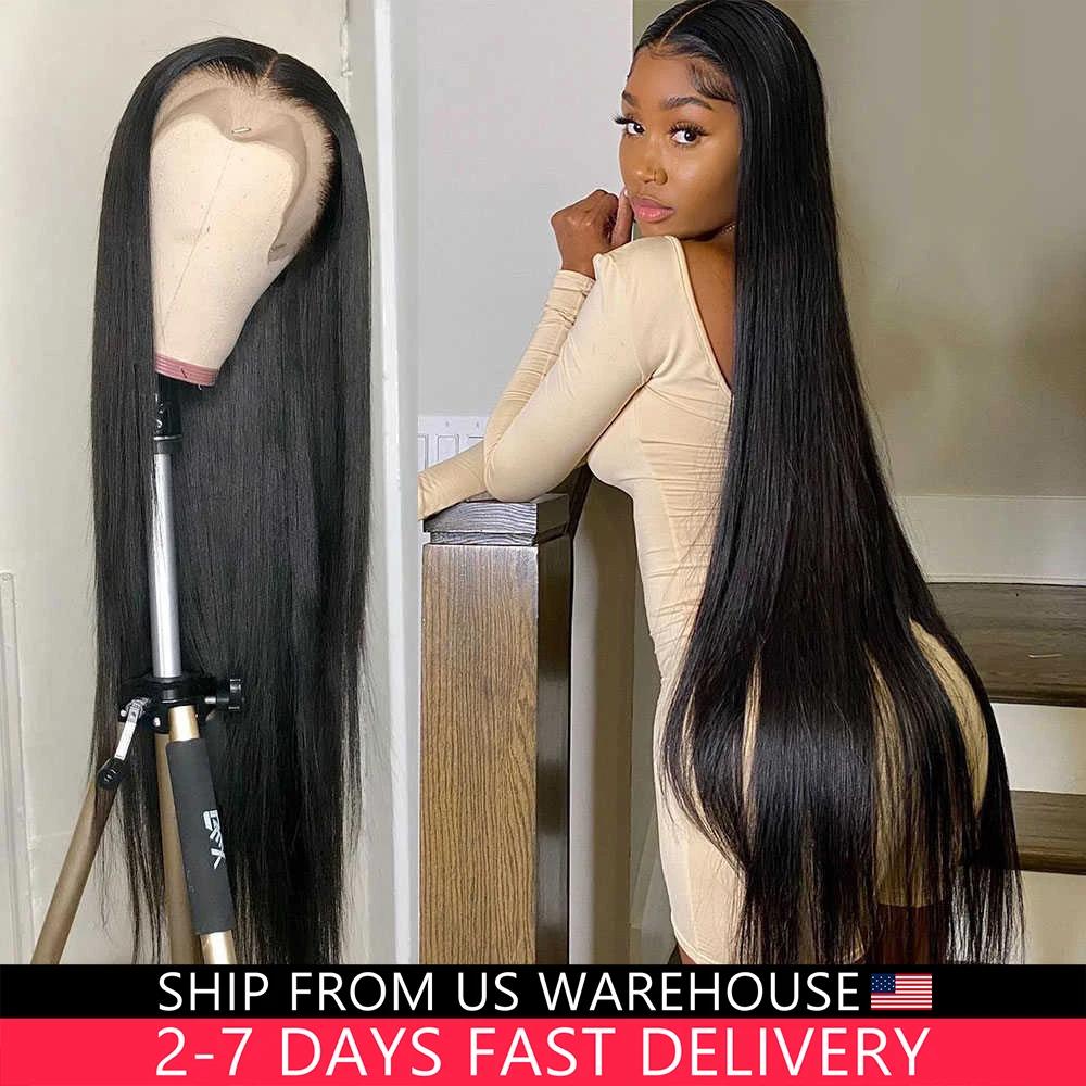 Perruque Lace Front Wig 360 Naturelle, Cheveux Lisses, HD, 13x4, 13x6, 30, 32, 34 Pouces, 5x5, Closu