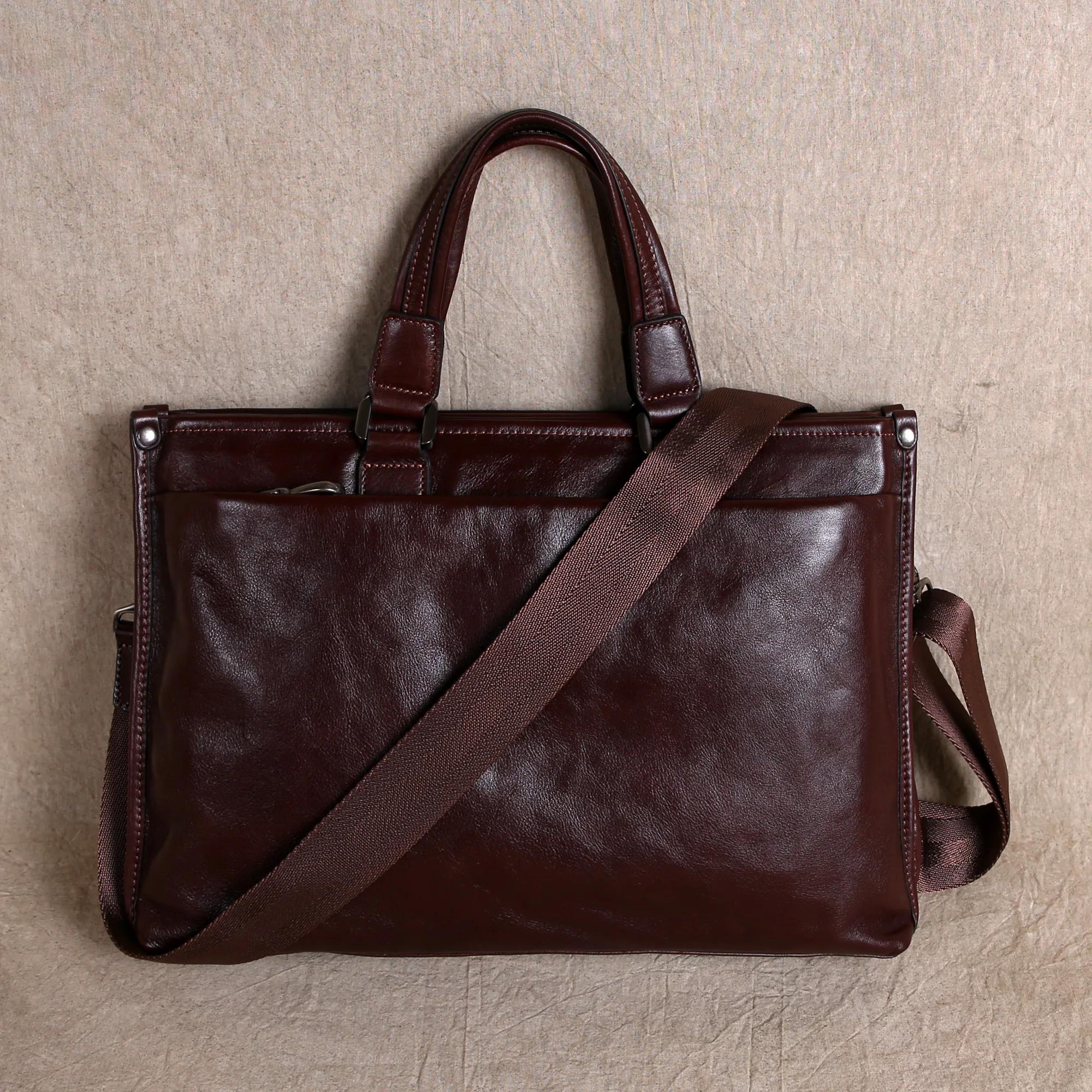 Sac à main en cuir de soie tanné végétal, mallette d'affaires décontractée, sac d'ordinateur 14 ", s