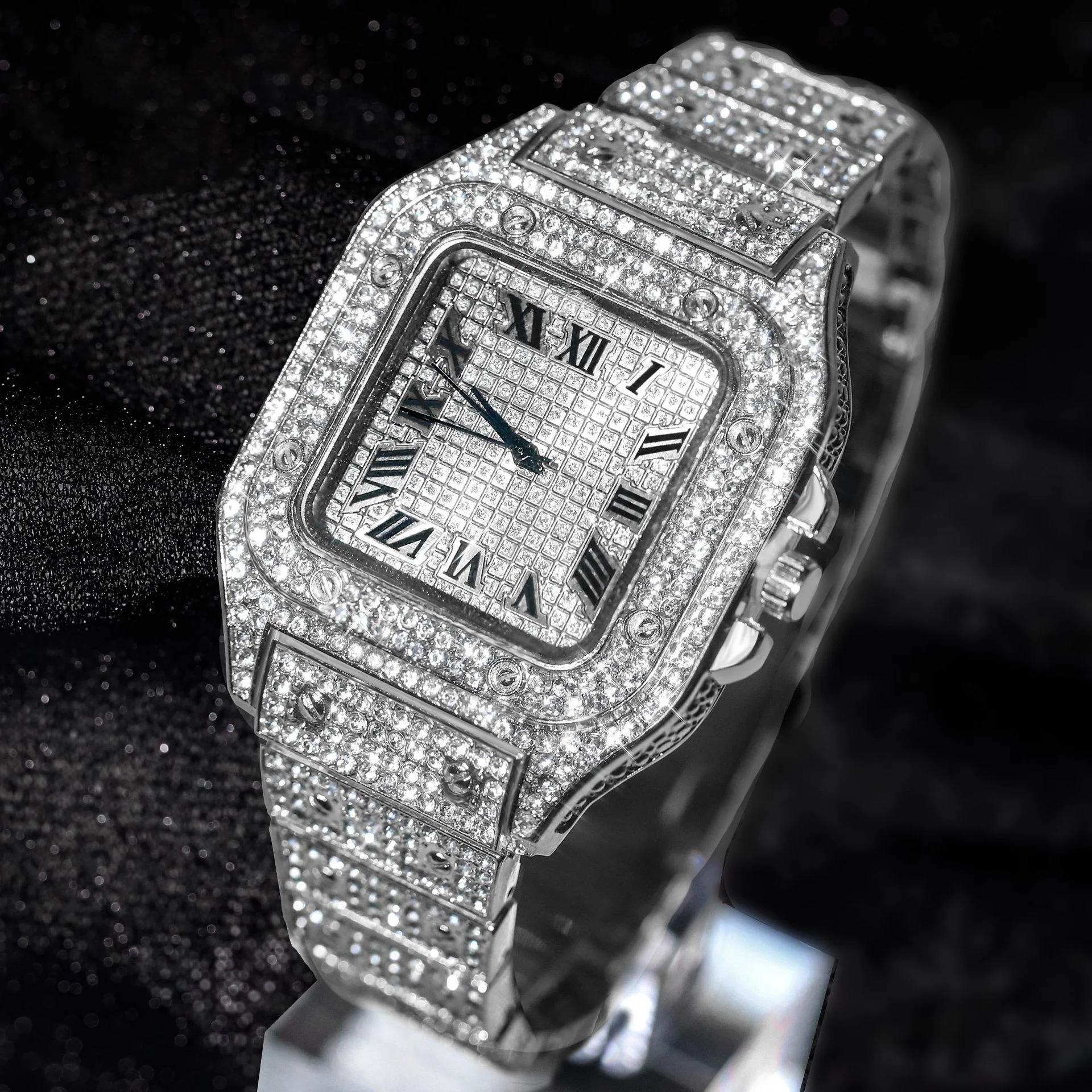 Montres pour hommes de luxe de marque bracelet en alliage élégant Hip Hop diamant or Date Montre à Q
