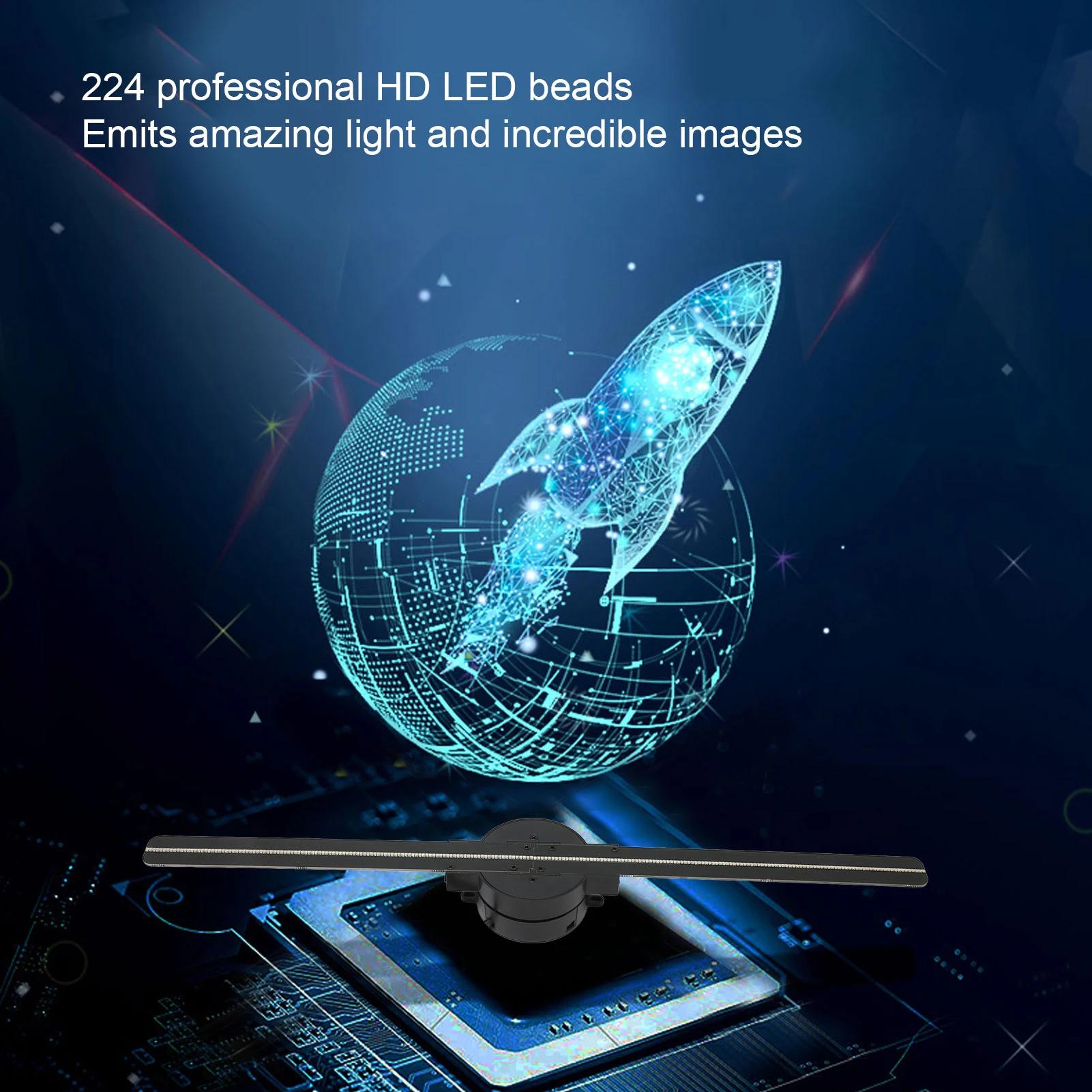 Ventilateur d'hologramme 3D, projecteur 3D WiFi 16,5 pouces, 2000x224, avec 224 perles lumineuses LE