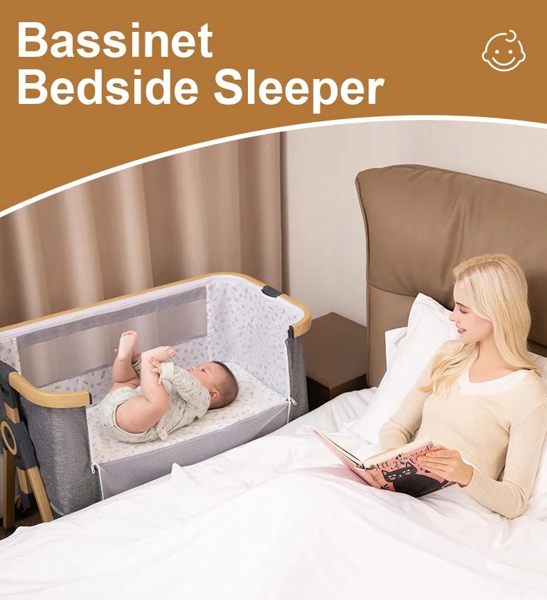 Lit bébé multifonctionnel avec réglage de hauteur pliable, berceau portable et mobile à accrocher au