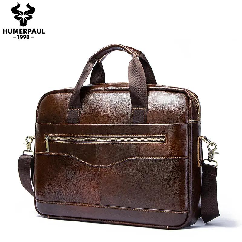 Véritable cuir hommes porte-documents Portable bureau sac à main pour pochette d'ordinateur de haute