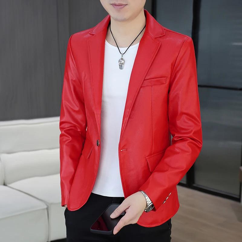 Veste en cuir PU pour hommes, mince, amincissante, de style coréen, petit haut de costume décontract