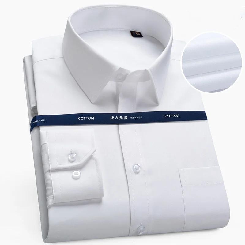 Qualité 100% coton hommes robe à manches longues chemise solide mâle grande taille coupe régulière a