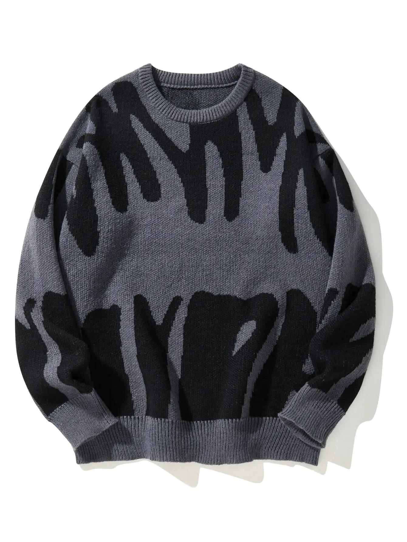 Pull à motif Jacquard irrégulier pour homme, pull décontracté, col rond, tricot bloc de couleurs, no