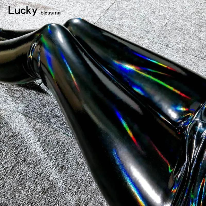 Leggings en cuir PU brillant coloré pour femmes, moulage miroir noir, pantalon crayon skinny, taille