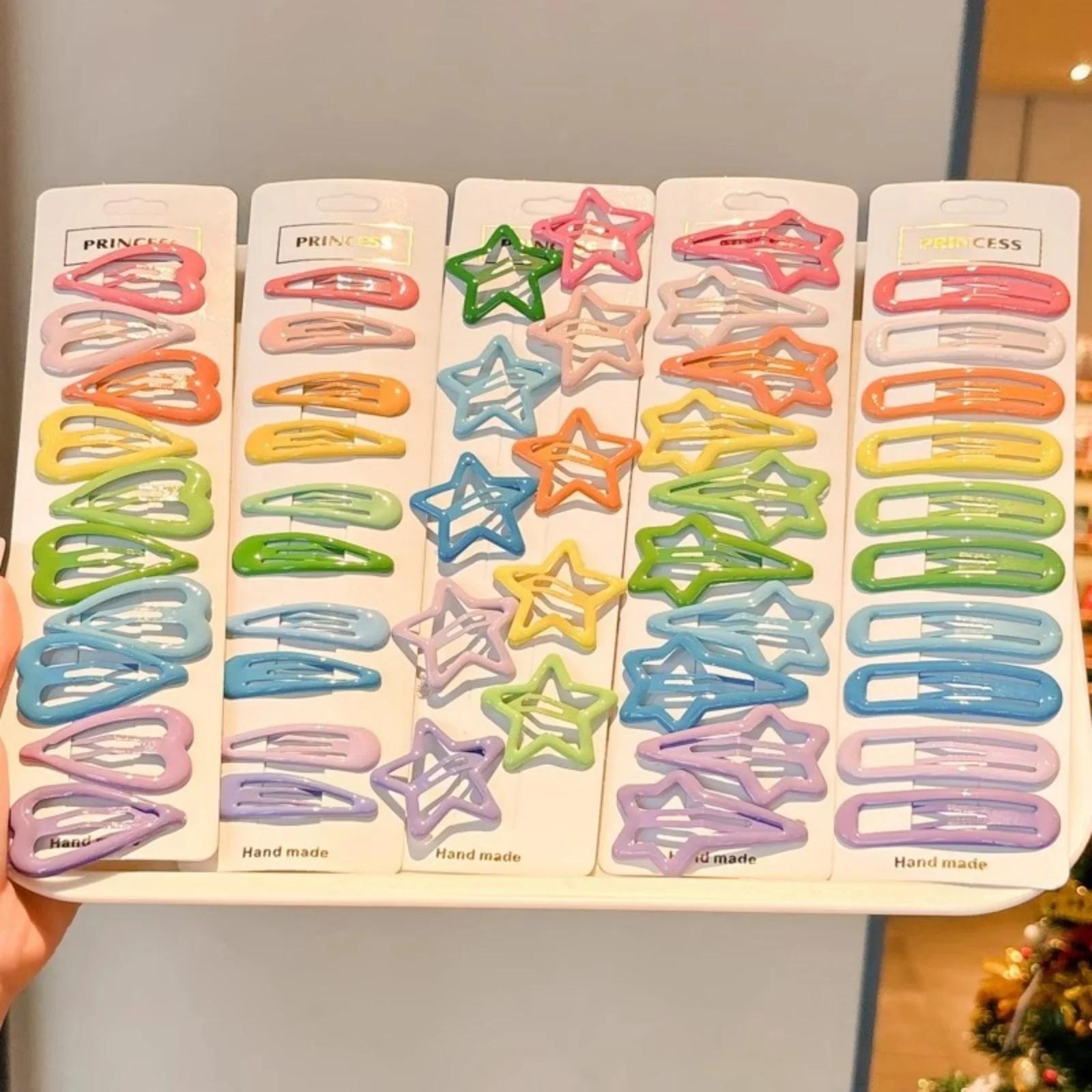 Pinces à cheveux colorées faites à la main, 10 pièces: Barrettes en forme d'étoile et de cœur, acces
