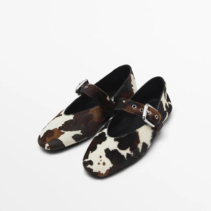 2025 nouvelle tendance femmes ballerines printemps été crin chaussures élégantes dames boucle vache 