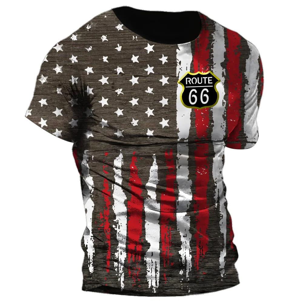 US Route 66 imprimé nouveau T-Shirt Vintage pour hommes taille européenne hauts Hip-Hop T-Shirt homm