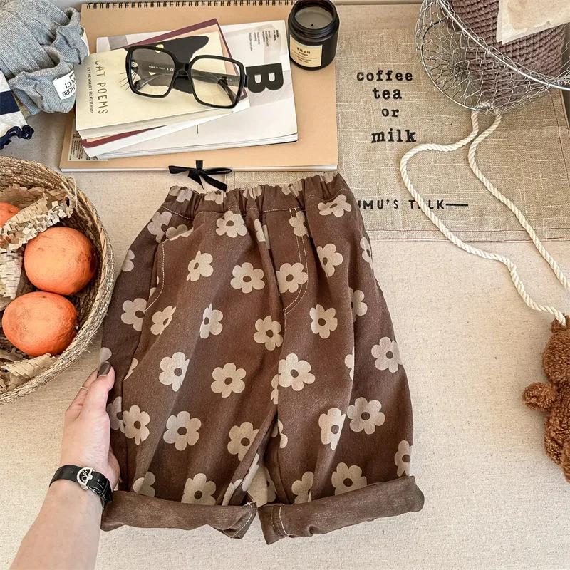 Pantalon ample vintage fleur imprimé enfants automne - Sarouel bébé garçon fille coton décontracté vêtement