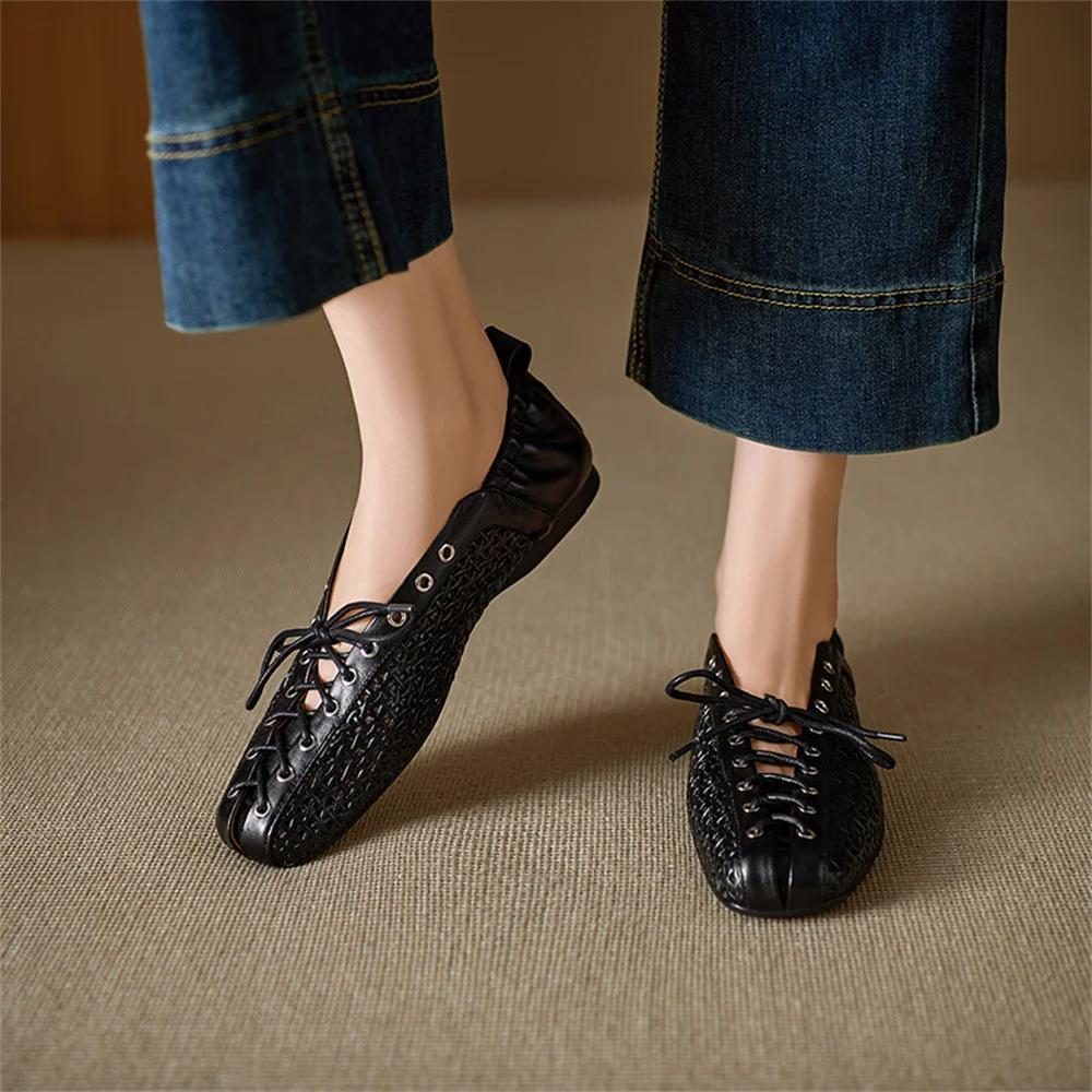FEDONAS été concepteur confortable creux chaussures plates talons femmes en cuir véritable chaussure