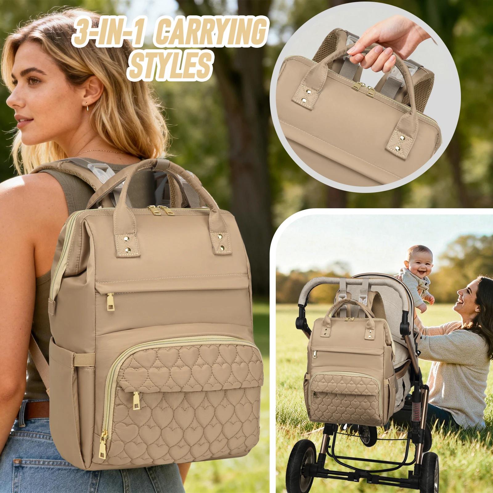 Sac à dos pour couches, sac de voyage imperméable avec poche isotherme, matelas à langer et sangles 