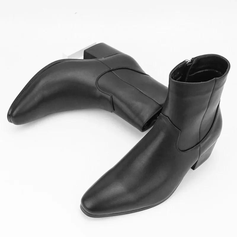 Nouveau automne hommes mode talons hauts bottes courtes petite tête carrée haut talon bottes hommes 