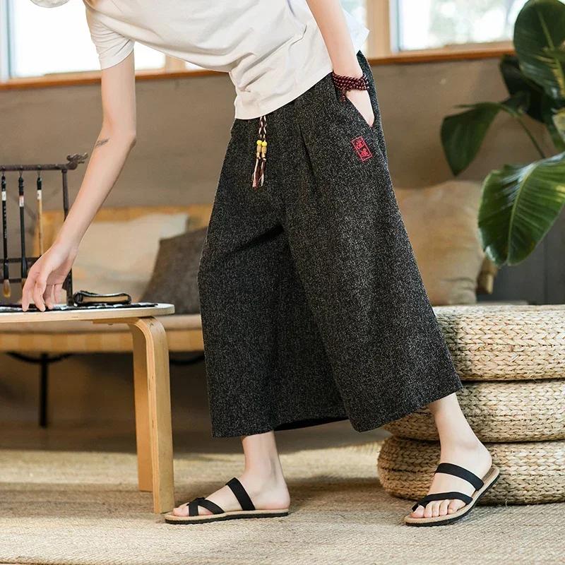 Pantalon Kimono de Style japonais pour hommes, pantalon de bain, samouraï japonais Harajuku, short a