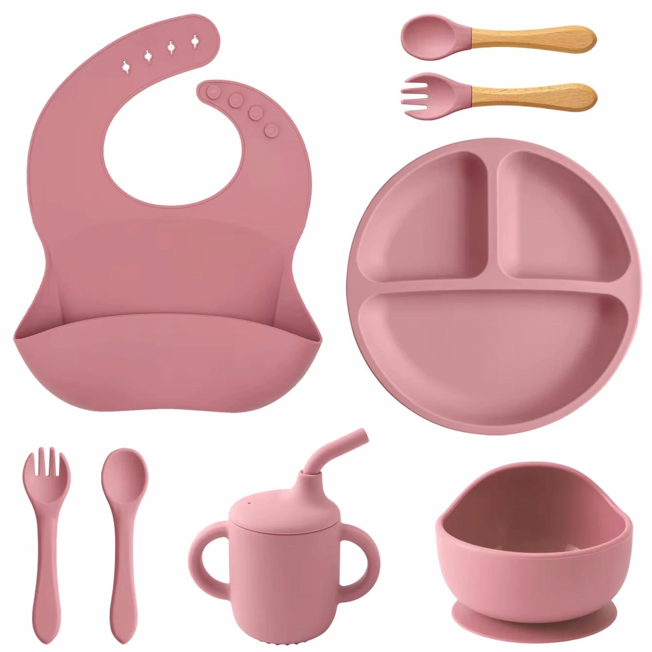 Vaisselle pliante bébé avec aspiration - Ensemble assiettes solides biberon tasse paille - Vaisselle enfants pratique