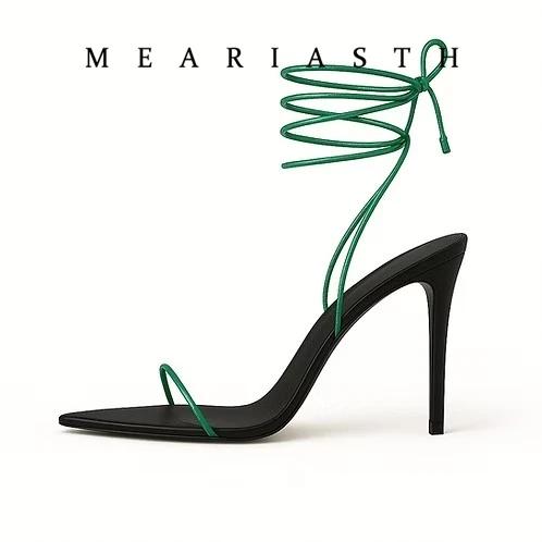 Sandales d'été blanches et noires à lacets pour femmes, chaussures à talons hauts en cuir, talons ai