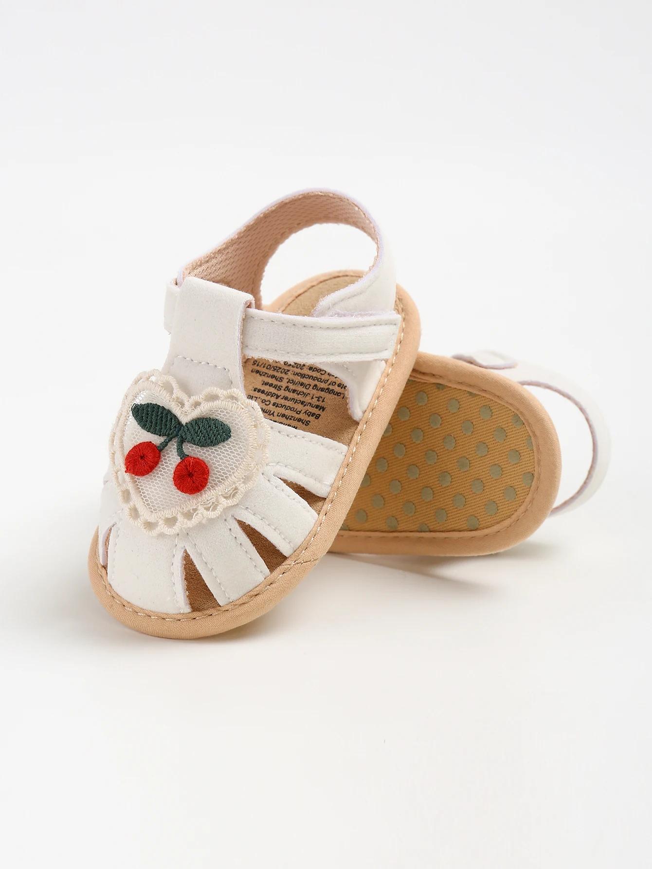 Sandales d'été pour bébé fille, chaussures à semelle en tissu cerise, chaussures pour nouveau-né, ch