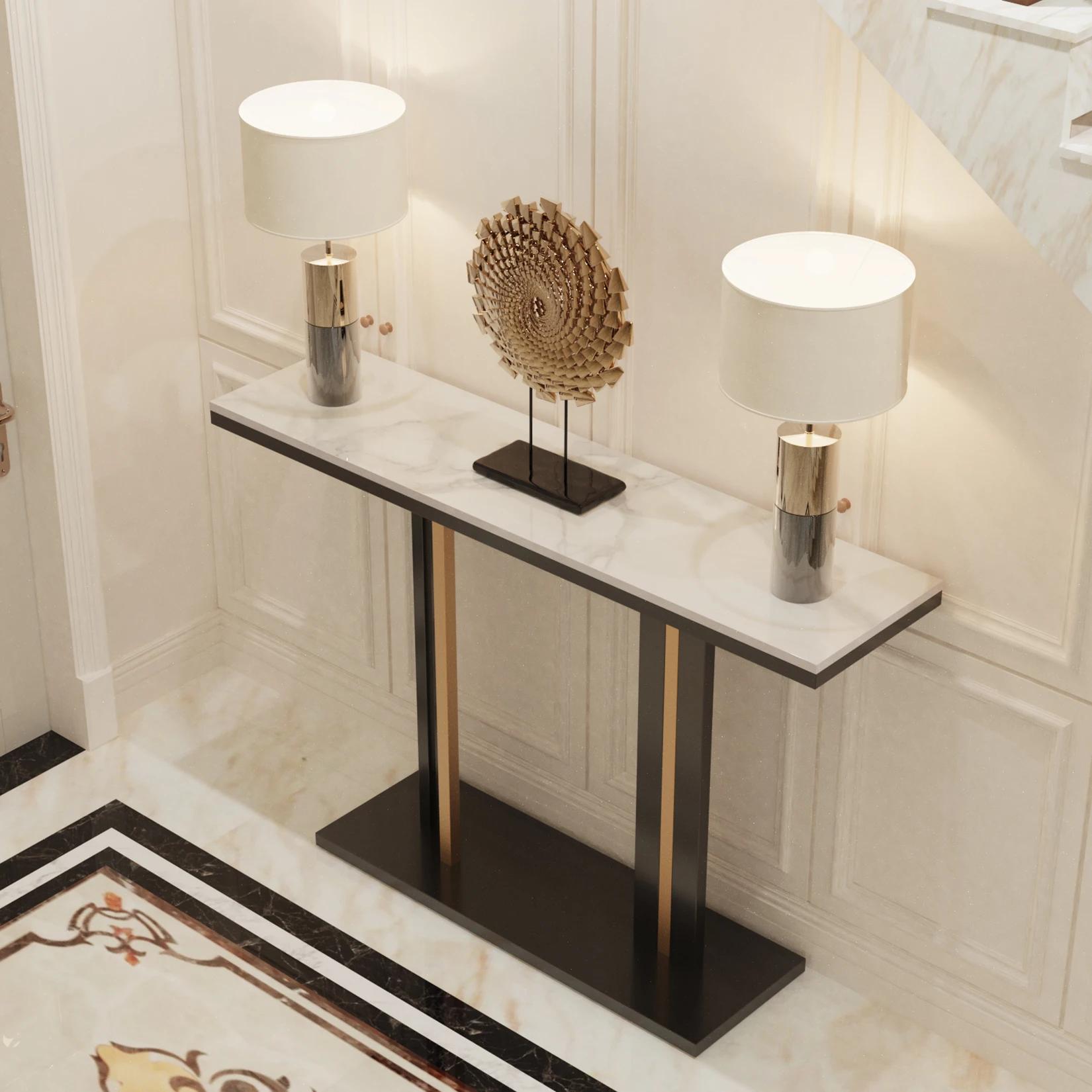 Table console en marbre Bergame délicate, salon, chambre à coucher, canapé long étroit, présentoir d