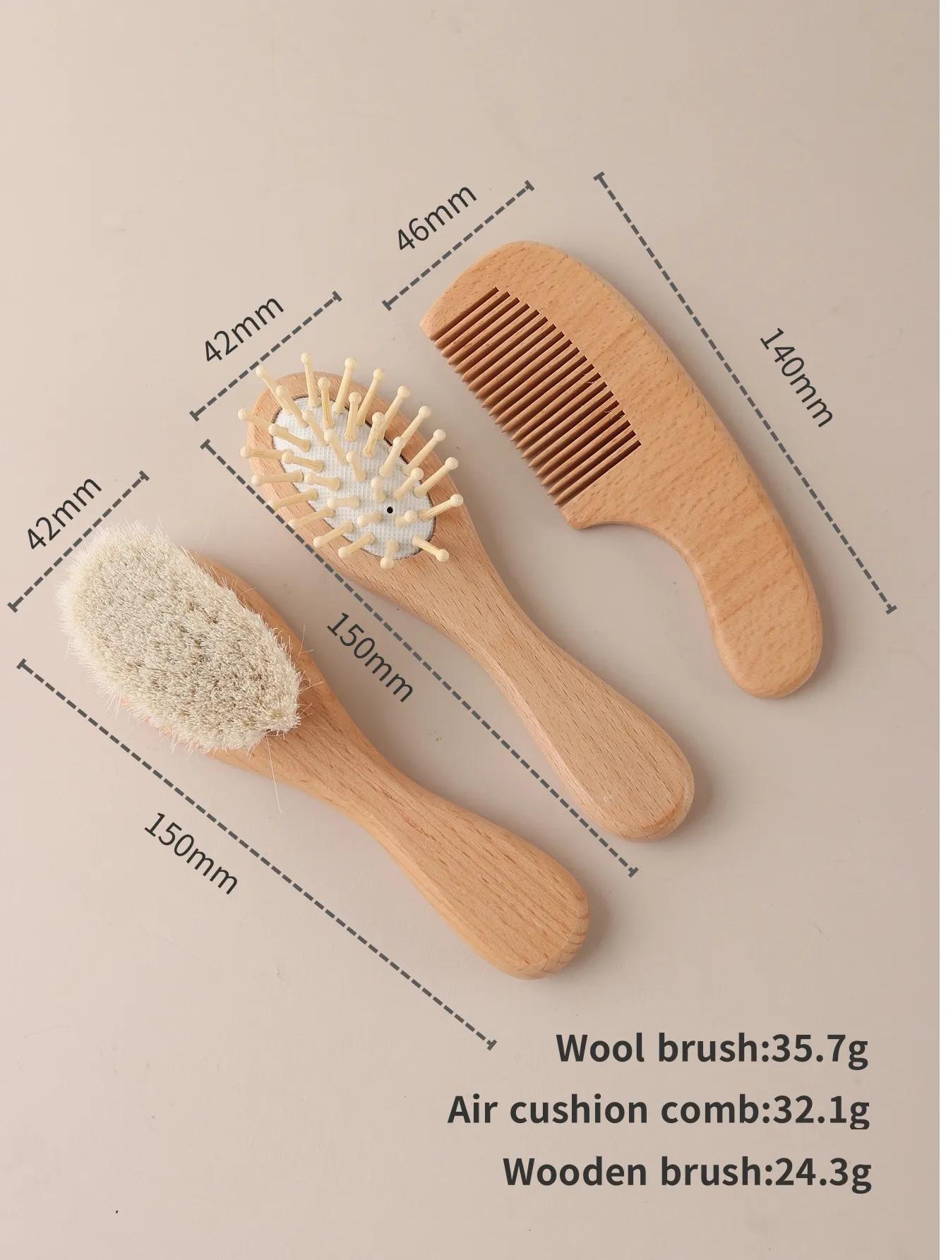 3 pièces ensemble gravure panda bébé peigne brosse ensemble nouveau-né coffret cadeau laine naturell