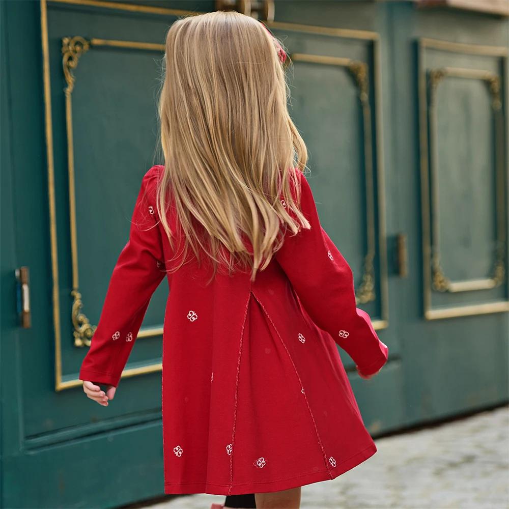 Dave Bella robe élégante pour filles printemps enfants robes de princesse jupe Polo rouge en plein a