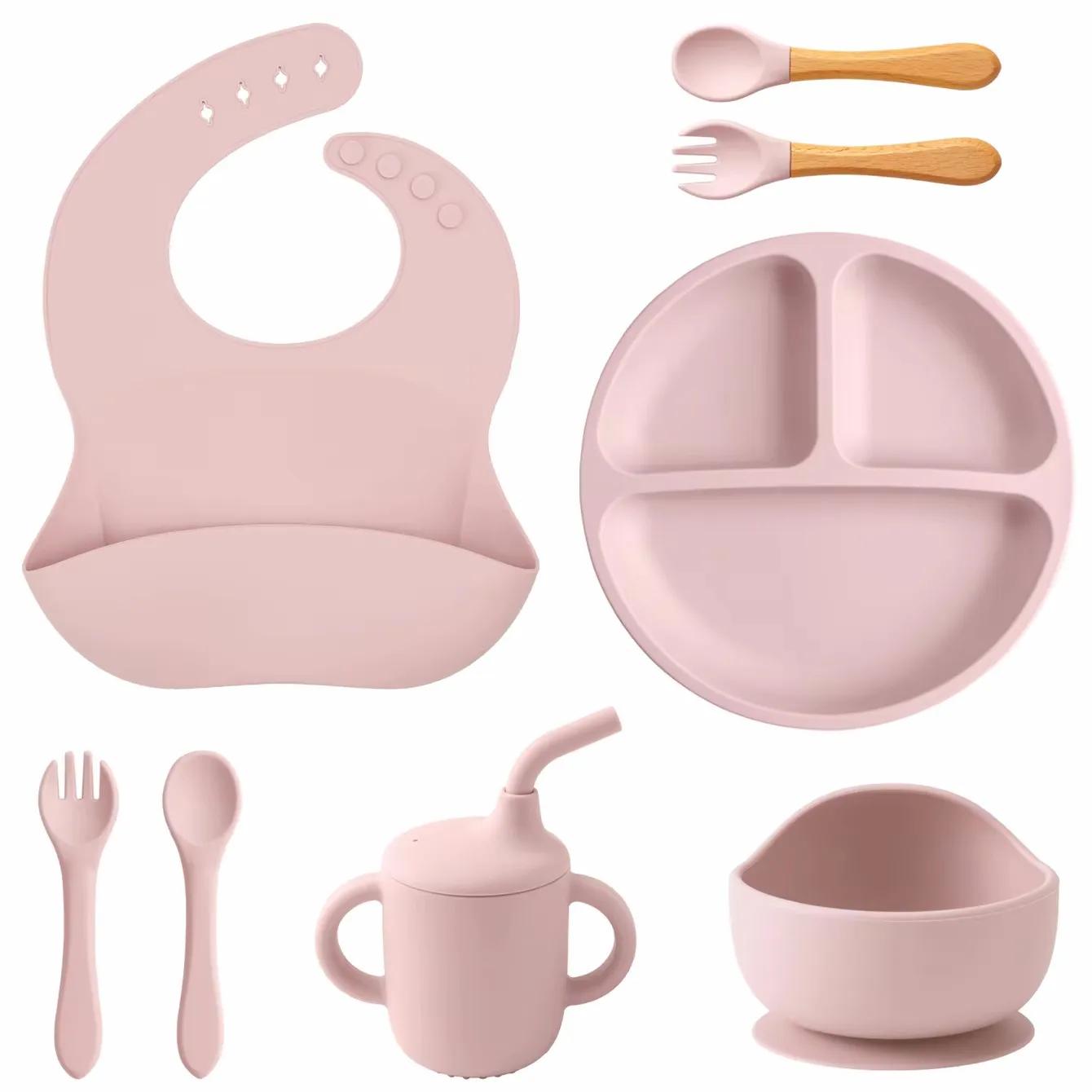 Vaisselle pliante bébé avec aspiration - Ensemble assiettes solides biberon tasse paille - Vaisselle enfants pratique