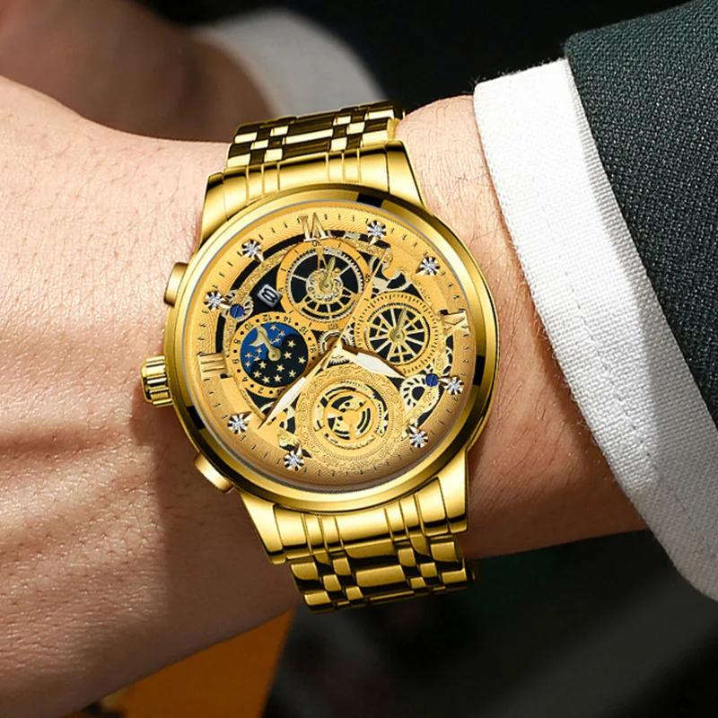 BINBOND luxe Quartz pour hommes montre bracelet en acier inoxydable cadran de luxe lumineux 30M étan