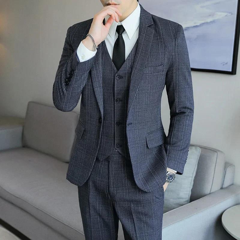 Costume de mariage et de travail pour homme en chanvre et coton, coupe ajustée, style mode, affaires