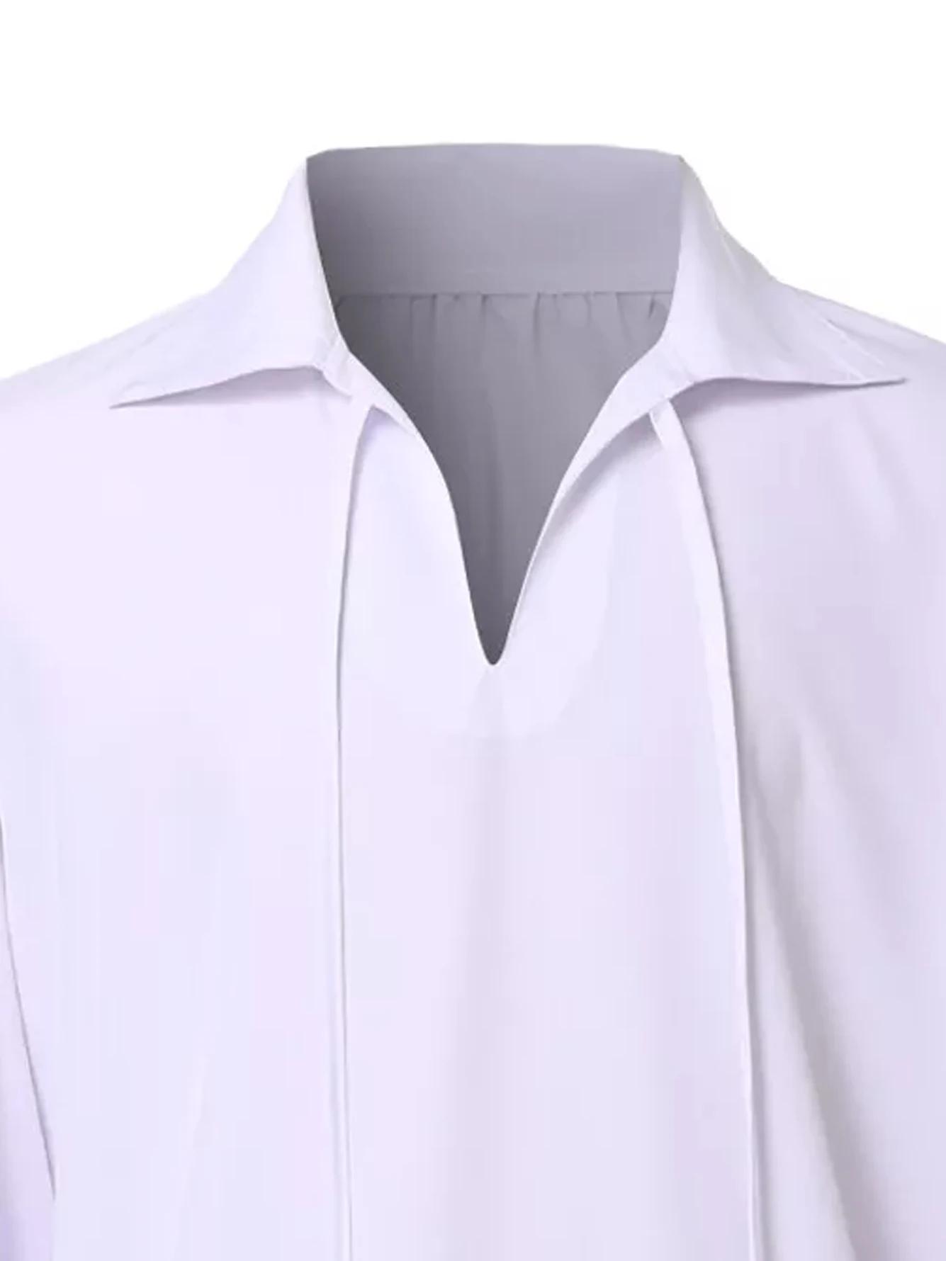 Chemise pirate rétro médiévale à col en V pour hommes – Beige, coupe ample avec manches tombantes, h