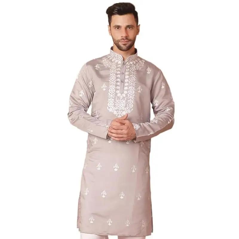Kurtaasuha imprimé numérique pour hommes, coupe régulière, col Mandarin, long, adapté à toutes les o