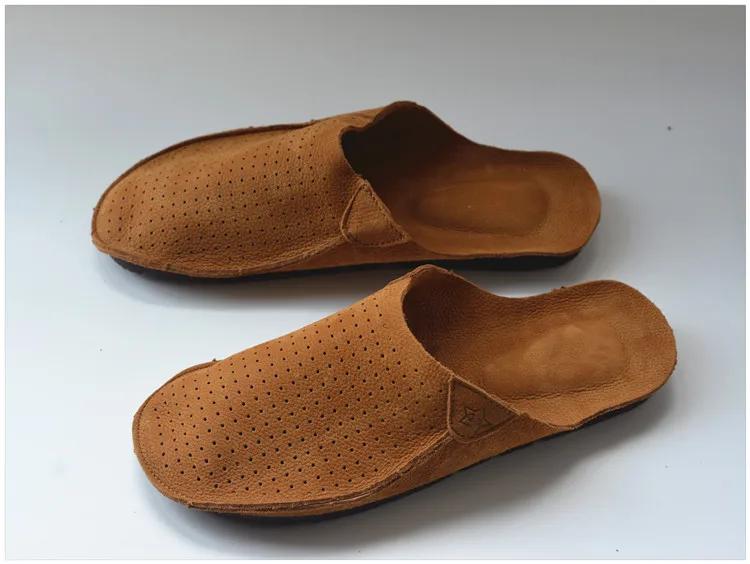 Pantoufles rétro perforées pour hommes, sandales d'été en cuir de vache