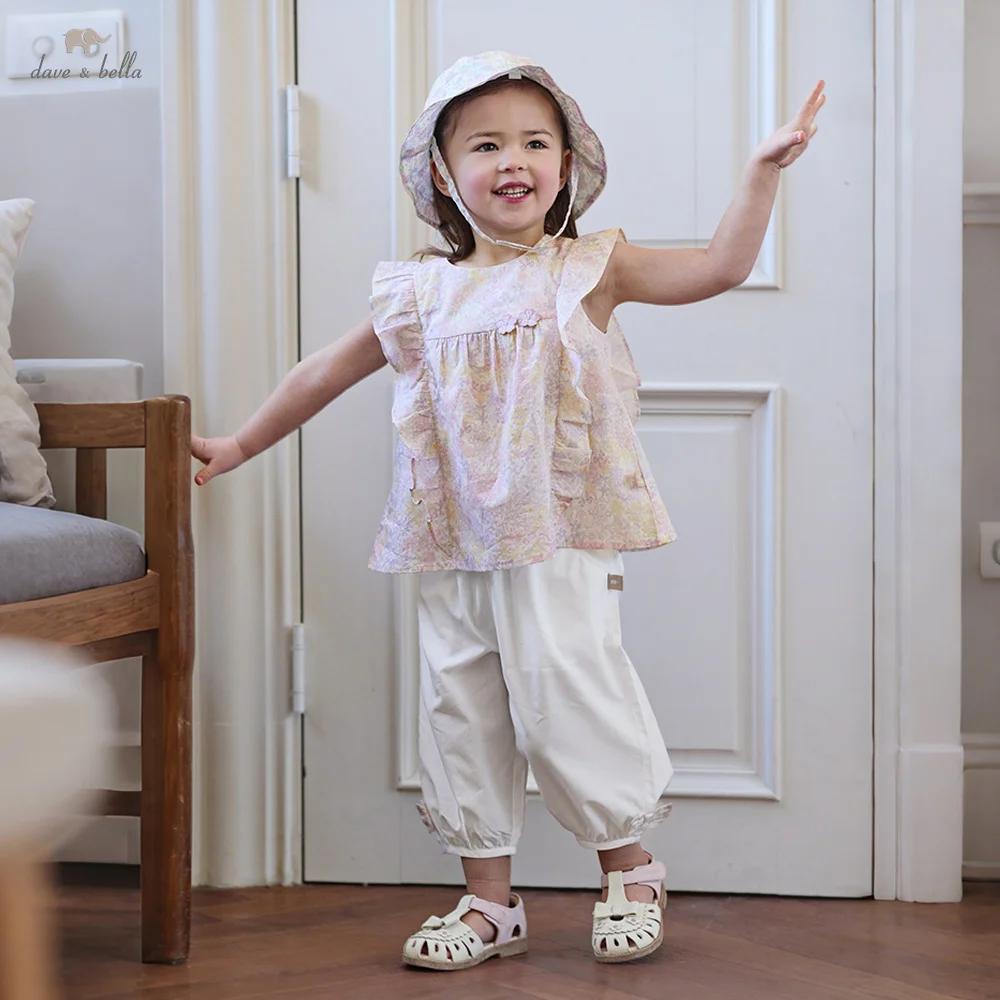Ensemble haut et pantalon pour filles Dave Bella, costume d'été pour enfants, imprimé floral, élasti