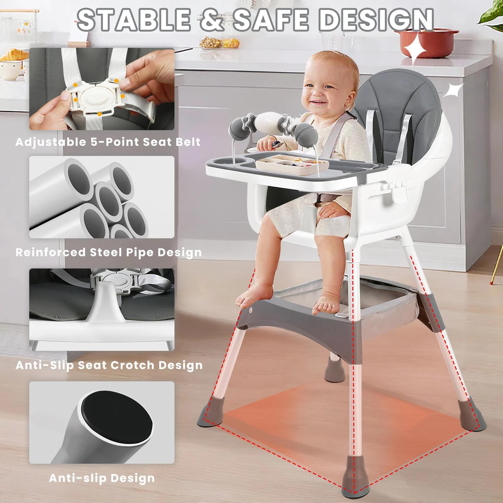 Chaise haute convertible pour bébés et tout-petits, pliable, facile à nettoyer, siège rembourré, rep