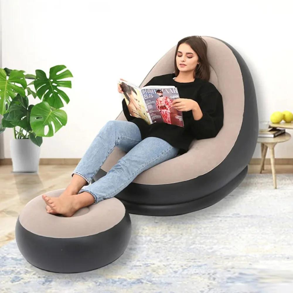 Chaise longue gonflable paresseuse pour adultes, canapé paresseux Portable pliable avec tabouret, ca
