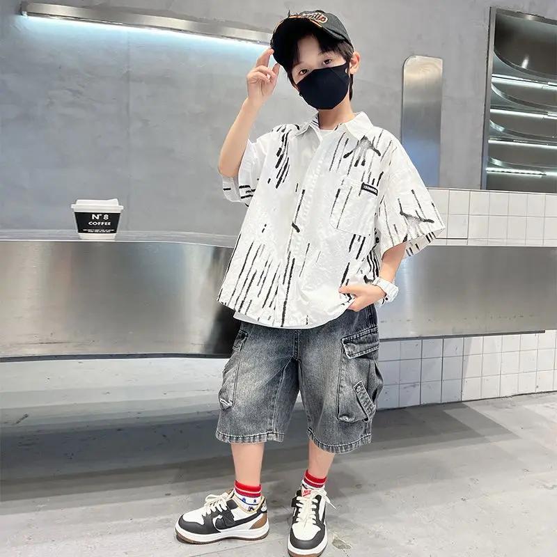 Ensemble chemise d'été pour garçons, T-shirts pour enfants, vêtements pour enfants de 10 à 14 ans, c