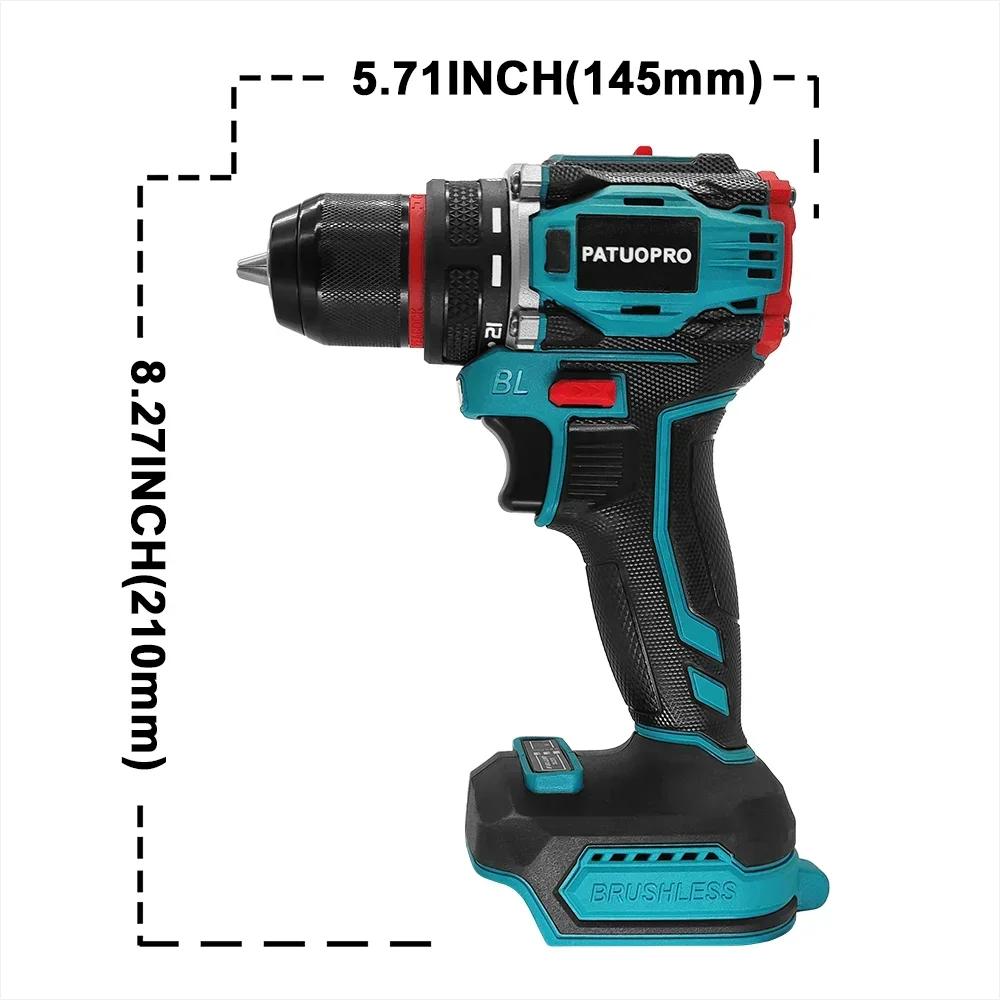 PATUOPRO – perceuse électrique sans fil sans balais, 10mm, mandrin métallique à 2 vitesses, tournevi