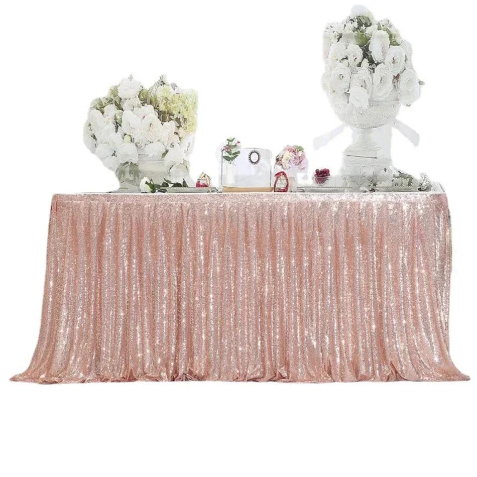 Jupe de Table à paillettes dorées, à volants plissés, pour Table ronde/rectangle/carrée, pour fête d