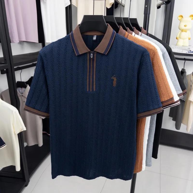 Marque de luxe à manches courtes polo shirt Paul pony broderie Stripe Design hommes tricot t - shirt