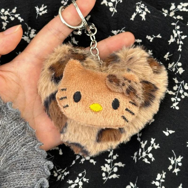 Sac de rangement portable en peluche motif léopard rétro Sanrio mignon / Porte-monnaie motif léopard